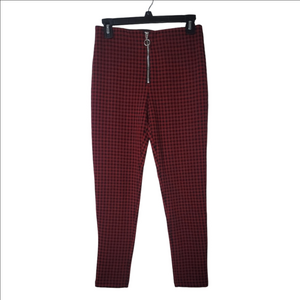ZARA BASICS Red And Black Check Pull On Pants Size Medium, Holiday, Casual